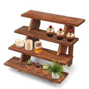 Wooden Ladder Display Stand - Rustic Multipurpose Shelf for Cake, Cupcake, Plant, Book & Home Decor | Desktop Organizer