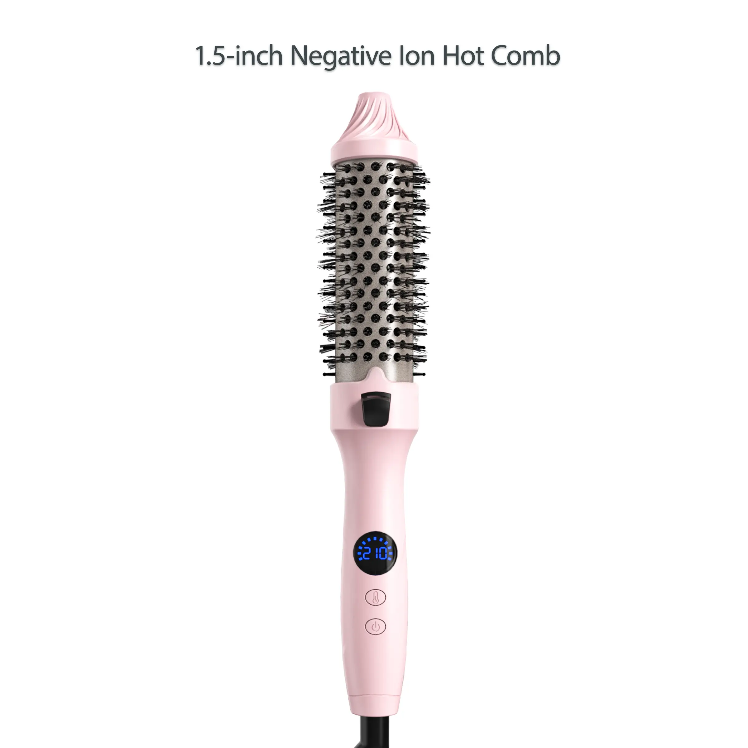 1.5-Inch Ionic Thermal Hair Brush Straightener - 11 Heat Settings, ABS Build, Fast Smoothing for Fine to Medium/Curly Hair, At-Home Blowout (Pink), Thermal Brush