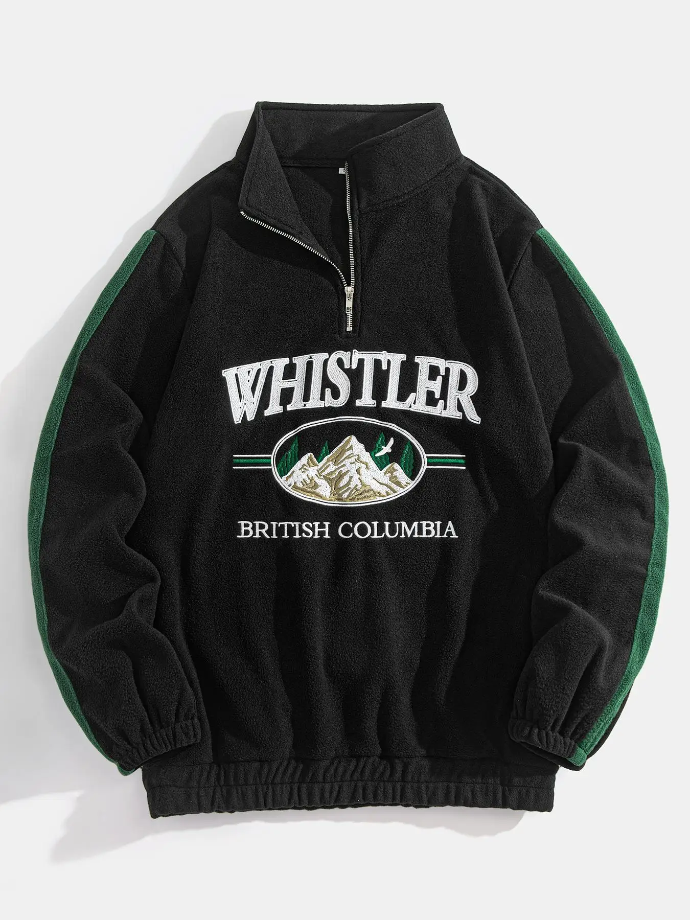 Men's Landscape Embroidery Half Zip Drop Shoulder Fleece Sweatshirt, Loose Casual Long Sleeve Funnel Neck Pullover for Fall & Winter, Men's Clothes fo