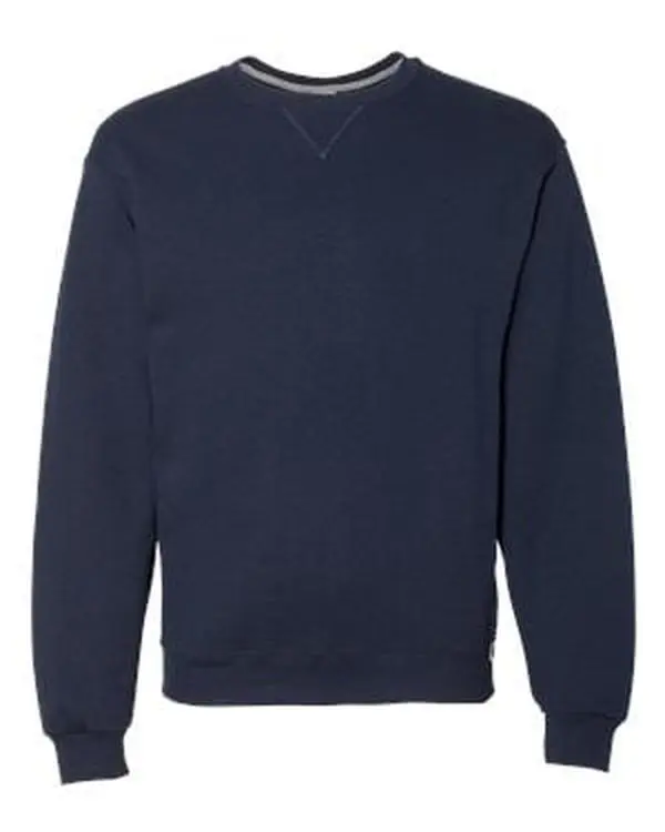 Women's Russell Athletic B60311655 Dri Power Ribbed Cotton Long Sleeve Pullover Top - Navy, Large Size, Round Neck Knitwear, Casual Crewneck Sweatshirt, Basic Solid, Party Wear, Side Gussets, Logo Tab, Ribbed Waistband, Clothes