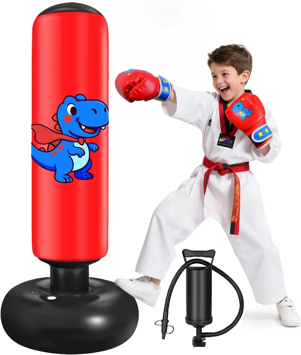 48 Inch Inflatable Punching Bag for Kids with Boxing Gloves & Air Pump Freestanding Boxing Toy Cute Training Bag Gift for Boys Girls Ages 3-8 Beginner Practice
