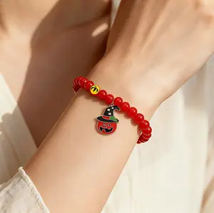 7 Pcs Halloween Beaded Bracelet Set – Natural Resin, Assorted Pumpkin/Ghost/Bat/Skull/Spider/Little Devil Charms, Costume Accessories, Party Decoration & Party Supplies, Trick-or-Treat Gifts, Perfect for Halloween outfit Stackable