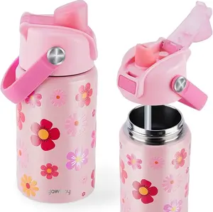 【Yawbay】Leak-Proof Insulated Tumbler with Flip Straw & Dinosaur Kids Water Bottle 12oz, Stainless Steel Insulated Cup with Pop-Up Straw, Leakproof & BPA-Free Parent-Child Tumbler with Stickers for School  Christmas Gift Drinkware Flasks  Christmas Gift