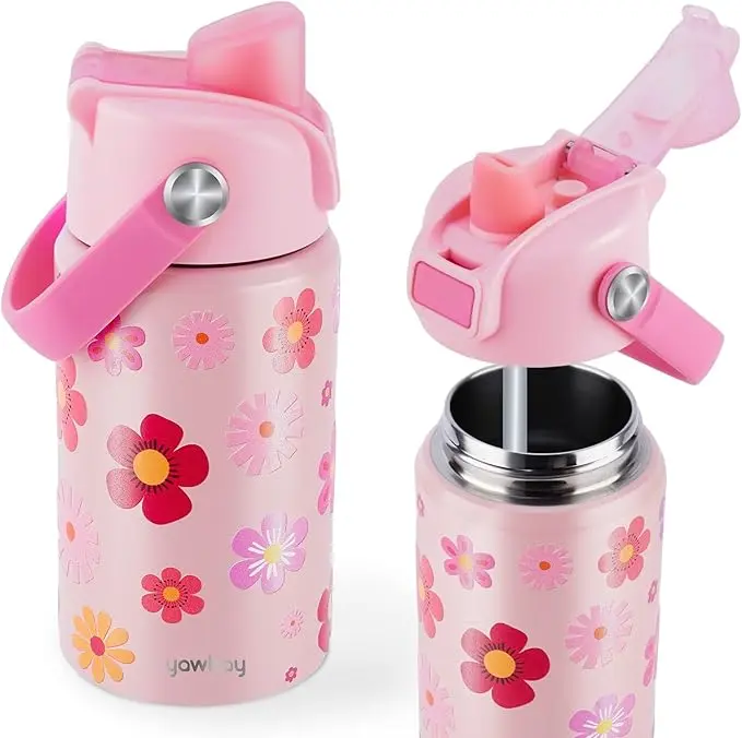 【Yawbay】Leak-Proof Insulated Tumbler with Flip Straw & Dinosaur Kids Water Bottle 12oz, Stainless Steel Insulated Cup with Pop-Up Straw, Leakproof & BPA-Free Parent-Child Tumbler with Stickers for School  Christmas Gift Drinkware Flasks  Christmas Gift