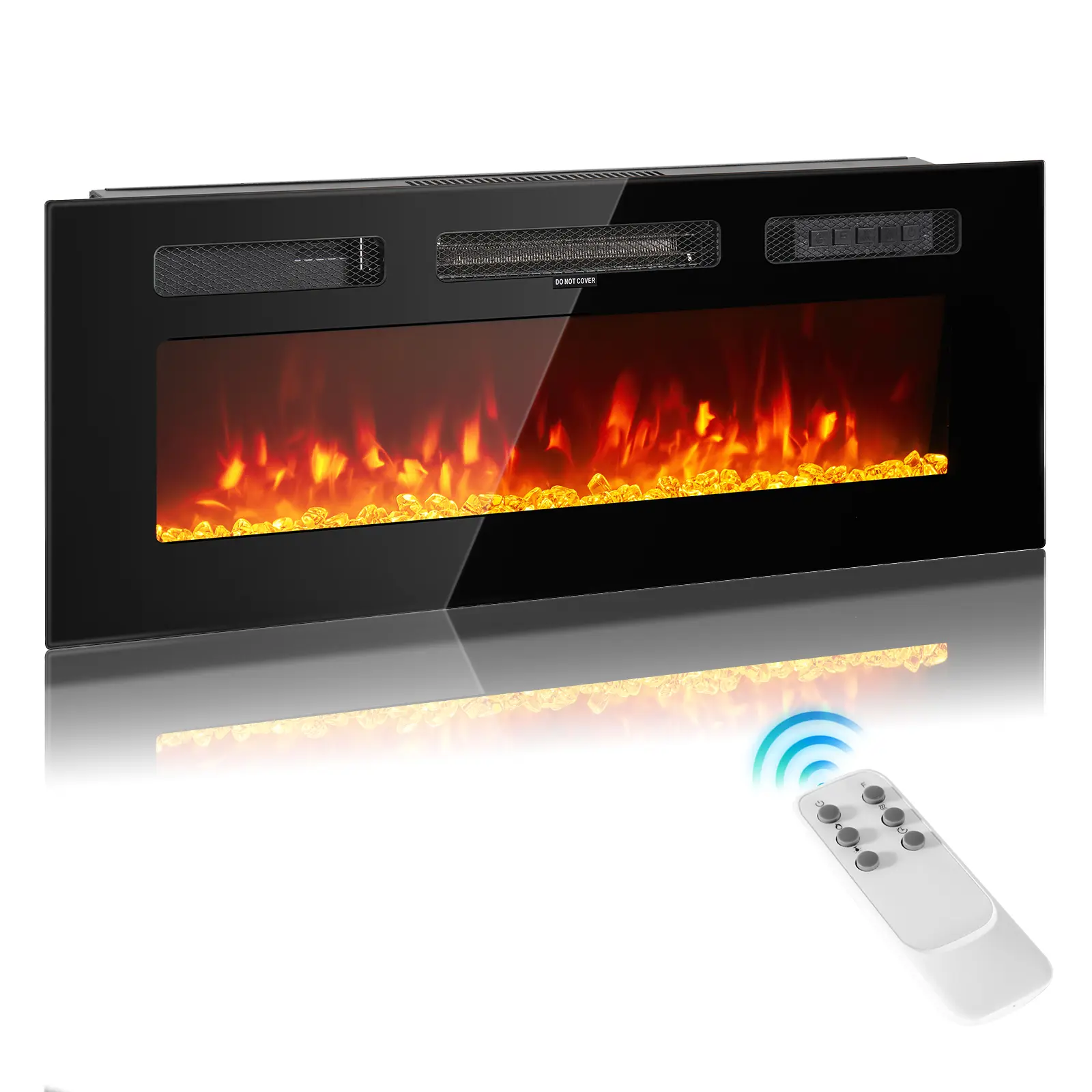 36 in DIY Electric Fireplace Insert, 1500W Recessed & Freestanding Heater with Remote, Touch Panel Control, Flame Adjustment, 8H Timer, for Indoor Use (1 Package Shipped, No Mounting Bracket, TV Stand Not Included), 36” Black Low / Crystal, 36” White Tv S