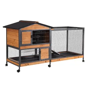 Aivituvin-AIR19-X Chew-Resistant Wire Metal Kennel Rabbit Hutch, Portable Bunny Playpen, with Wheels for Easy Movement