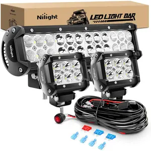 Nilight ZH016 12 Inch 72W Spot Combo Bar 2PCS 4 Inch 18W Flood LED Fog Lights with Off Road Wiring Harness- 2 Leads Super Bright Super Slim dealsforyoudays
