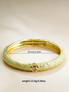 Chinese Style Gold Plated Enamel Bracelet, Elegant Jewelry Bracelet, Spring Opening Cuff, Bohemian Floral Design, Christmas Thanksgiving Valentine Gift