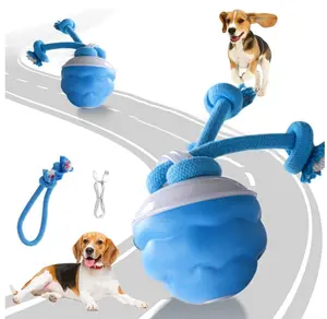 The Chase Buddy Dog Boredom Stimulating Toy 2025 Smart Pet Puppy Ball with Ropes Interactive Self Play Moving Dogs Balls Automatic Electric Active Rolling Ball Jumping Bouncing Dog Balls Gift Blue