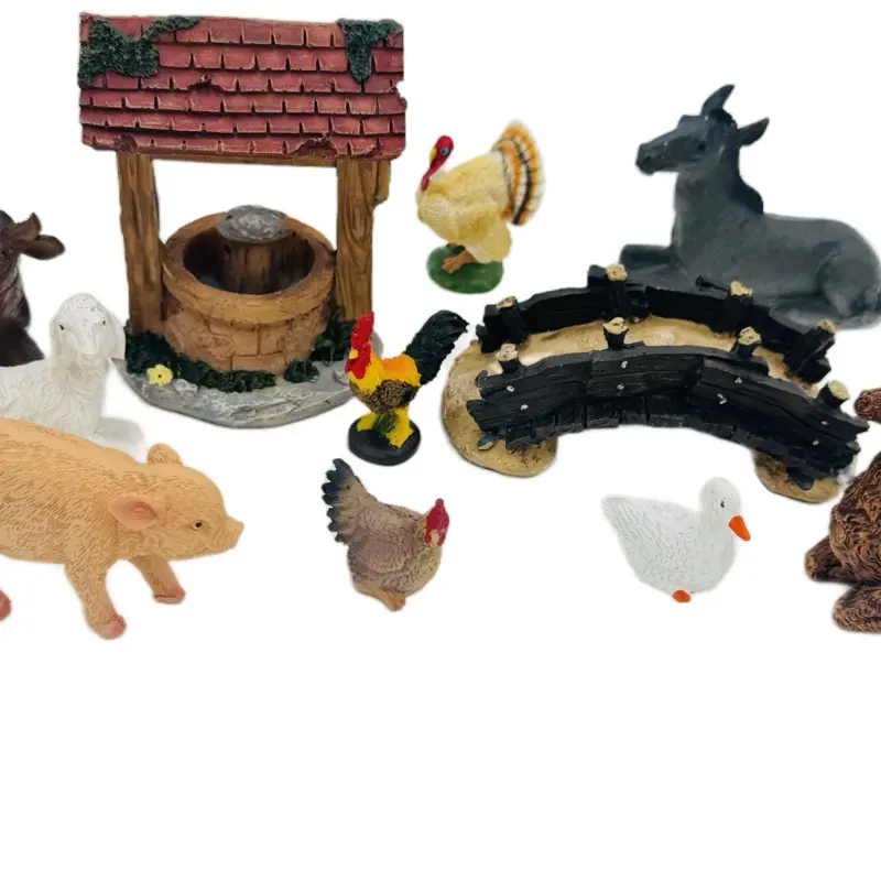 11-Piece Hand-Painted Resin Traditional Nativity Village Set - With Water Well, Bridge, Natural Wood Base, Standing Religious Christmas Home Decoration, Bookshelf Accent, Ideal Gift for Art Lovers