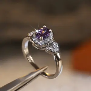 Amethyst Aura Zirconia Ring, Mystic Purple Crystal Jewelry for Calm & Intuition, Spiritual Energy Ring for Women,eve valentines day gift,free shipping only christmas party sophisticated purse charm pendant gift birthday wedding old money engagement men's