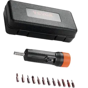 VEVOR 1/4" Drive Torque Screwdriver Wrench Set |   10-70 in-lbs Torque Adjustment Range |   1 in-lb Increment Torque Screwdriver |   Driver Bits Set with View Window, 12 Bits & Case, Magnetic Function