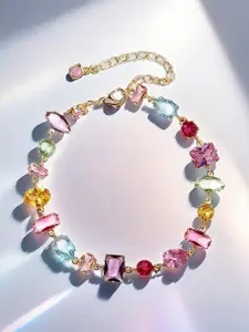 Rainbow Colorful Glowing Crystal Candy Bracelet for Women with Zircon Accessories Set Stackable Bracelets