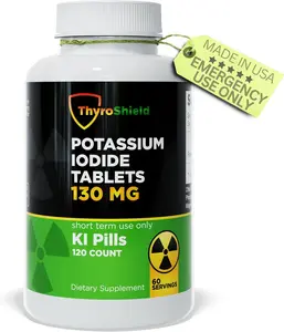 Potassium Iodide Tablets 130 mg | 120ct KI Tablets - Nuclear Radiation Protection - Potassium Iodine Pills - YODO Naciente - KI Pills - USA - ThyroShield