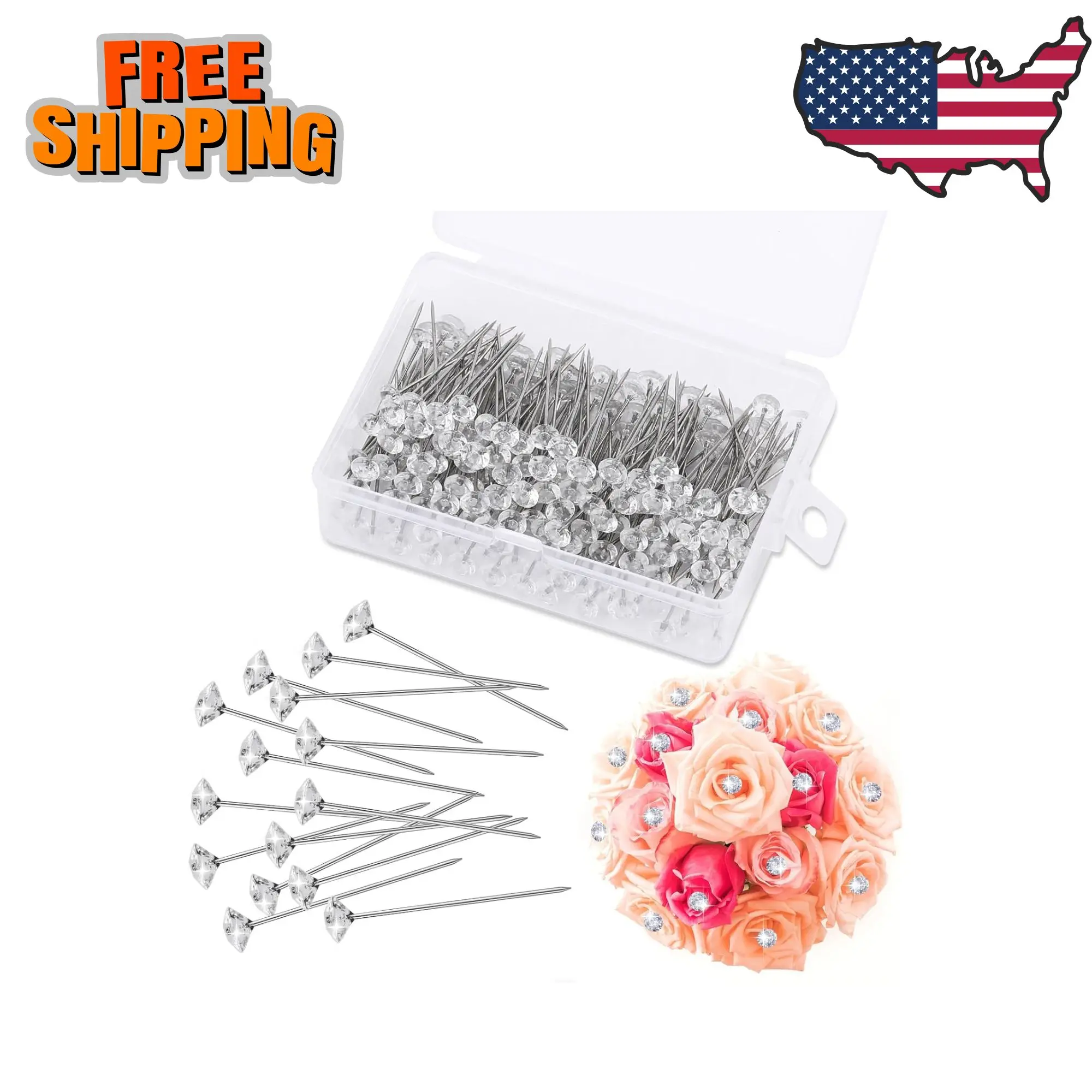 200 PCS Corsage Floral Pins 1.5 Inch Flower Diamond Pin