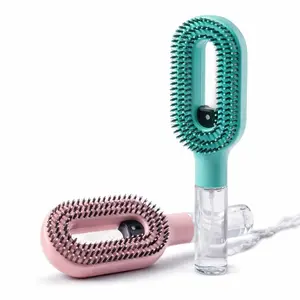 2-in-1 Spray Detangler Hair Brush – Pain-Free Anti-Frizz Wet & Dry Hair Brush with 50ml Water Mister, No Tangle Detangling Brush for Curly, Wavy & Straight Hair (pink)