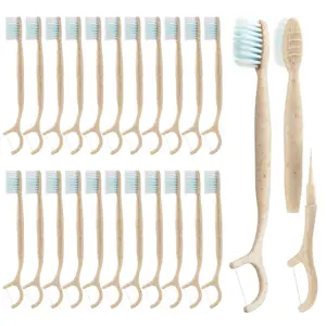 Travel Toothbrush Dental Floss Picks - 4 in 1 Biodegradable Disposable Toothbrushes with Tongue Scraper, Eco-Friendly Individually Wrapped Toothbrush for Adult Kids Travel Oral Care, 20 Pack