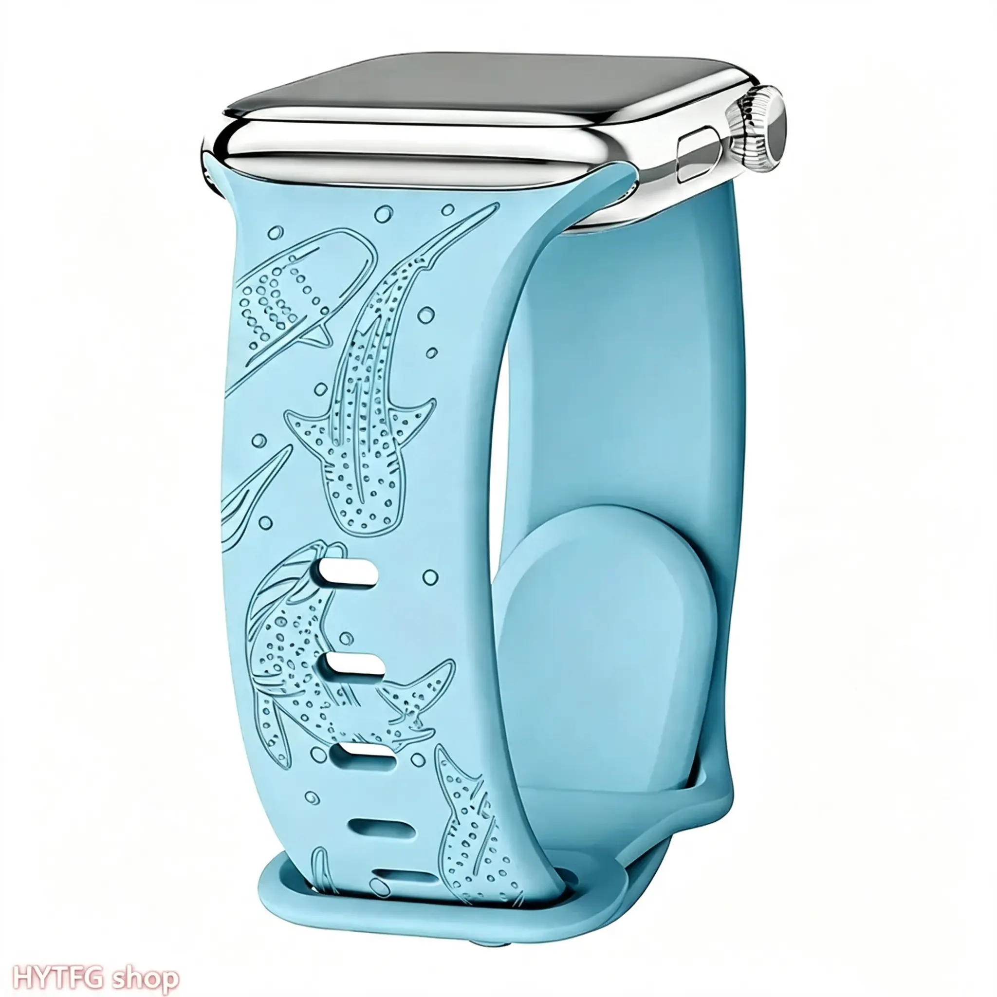 Sea Life Laser Engraved Silicone Replacement Watch Strap, Women’s Breathable Lightweight Sport Wristband, Aesthetic Sea‑Creature Pattern Accessory Compatible with Apple Watch, For Daily Wear & Back To School Looks (Apple Watch NOT INCLUDED)