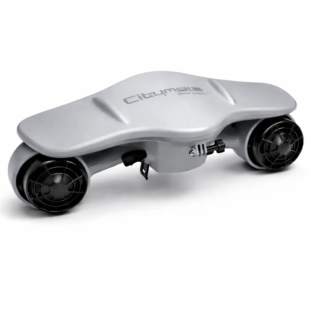 Sleek Gray Underwater Scooter with Dual Motors, ABS & Stainless Steel Construction for Shallow Diving, Detachable 40-Min Battery, 40 Mins Usage, Abs + Aluminum + Stainless Steel