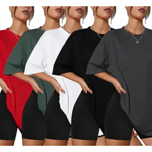 5 Pack Women’s Oversized Crew Neck Short Sleeve Loose Fit Tees, Plus Size Workout & Summer Casual Tops