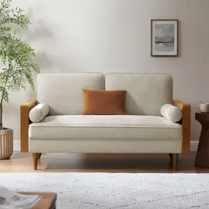 Kellan Heathered Weave Fabric Loveseat in Walnut Heathered Weave Light Beige