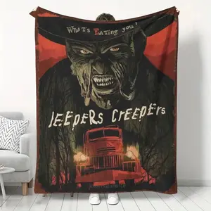 Jeepers Creepers Horror Movie Theme Print Flannel Throw Blanket - Soft, Warm, Comfortable for All Seasons, Ideal for Sofa, Travel