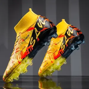 Men's High-Top Soccer Shoes-Professional Training and Race Shoes, Spike, Breathable Cloth Lining, Durable TPU Sole