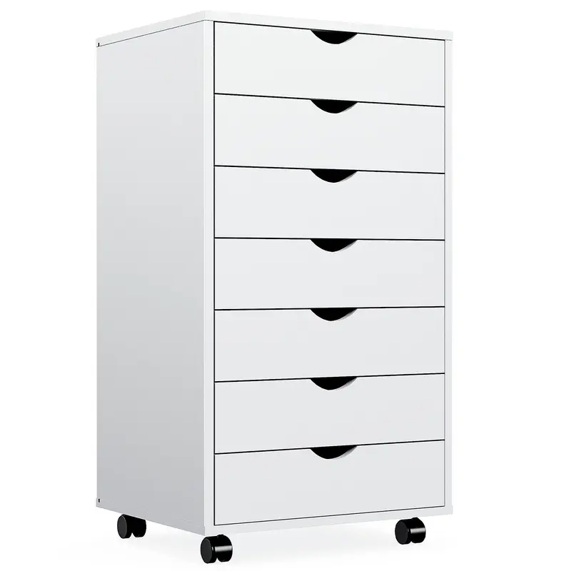 7 Drawer Chest - Storage Cabinets Dressers Wood Dresser Cabinet with Wheels Mobile Organizer Drawers for Office, Bedroom, Home