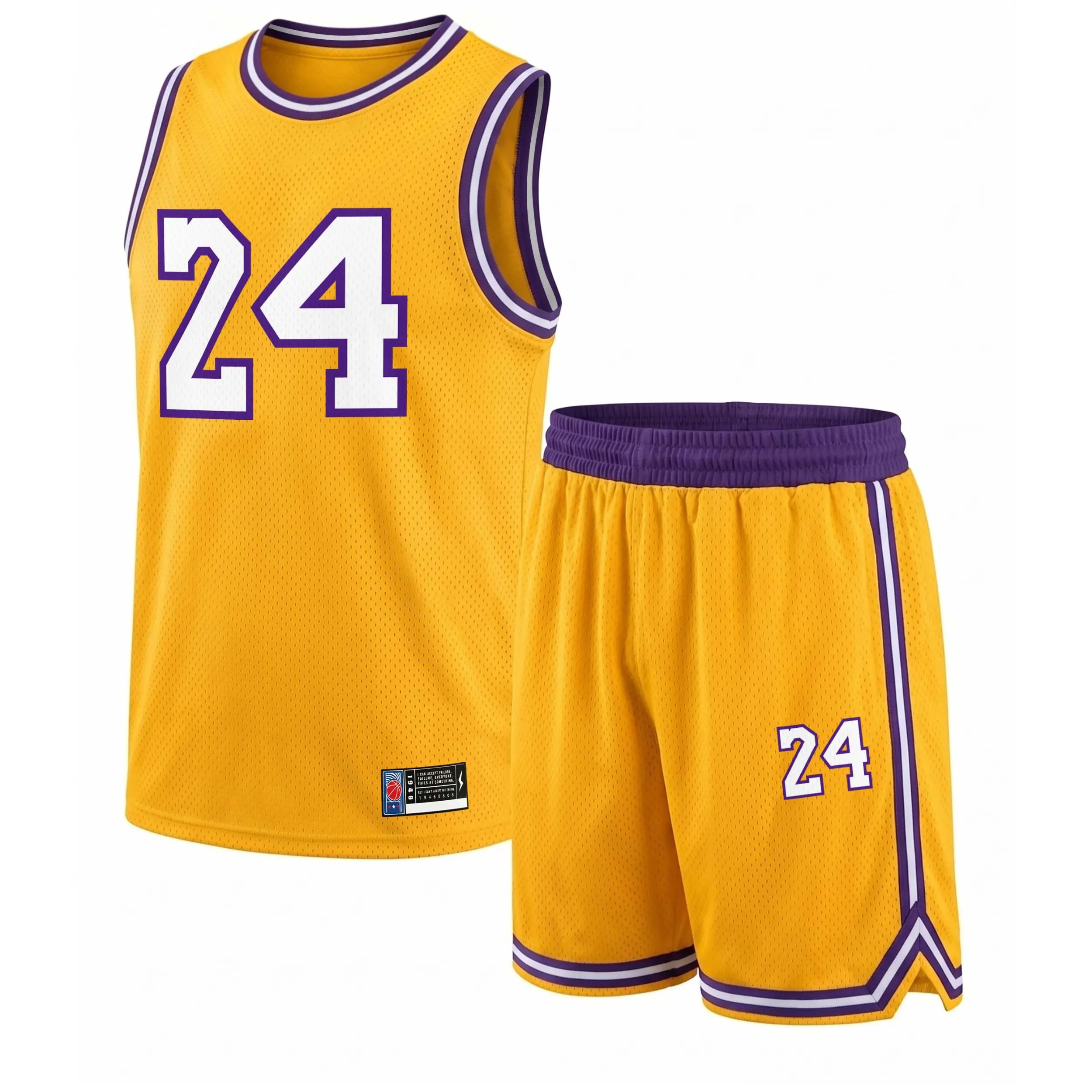 Men’s Sport NO·24 Mesh Basketball Jersey Set, Sleeveless Tank Top and Shorts 2 Piece Outfit, Lightweight Breathable Athletic Sportswear, Casual Summer Training Uniform for Gym, Streetwear, Running, Beach and Daily Wear