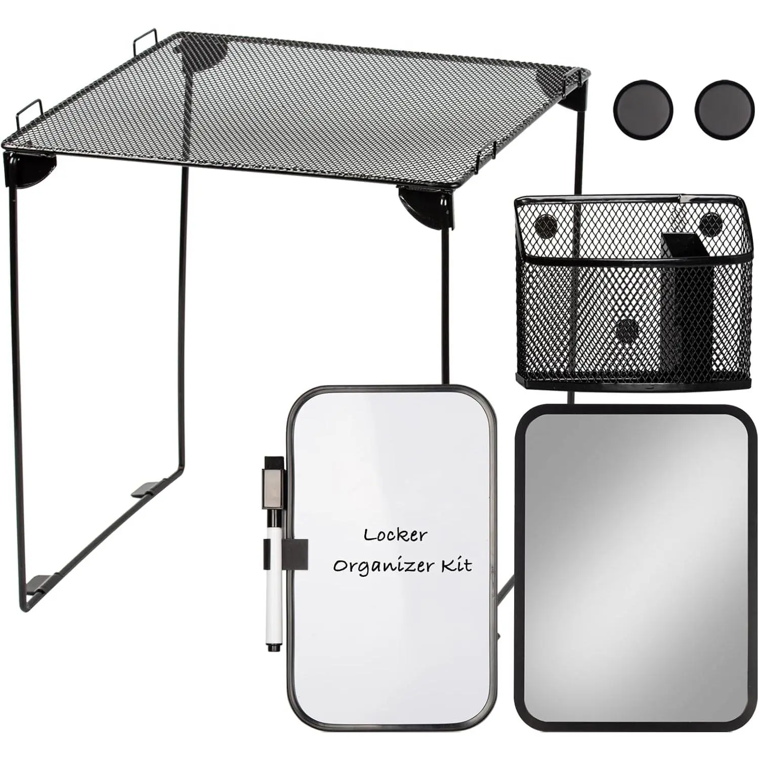 Black Locker Organizer Kit with Shelf, Shelf, Mirror, Pen Holder, Whiteboard,  to School Essentials, 7- Decoration Kit