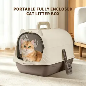 Portable Fully Enclosed Cat Litter Box, Dual-Use Open Top & Hooded Design, Easy to Clean Removable Tray, Odor Isolated, with Scoop, Leak-Proof, Spacious for All Cats, Cat Ear Design, Convenient Handle, Keep Floors Clean, Pet Supplies