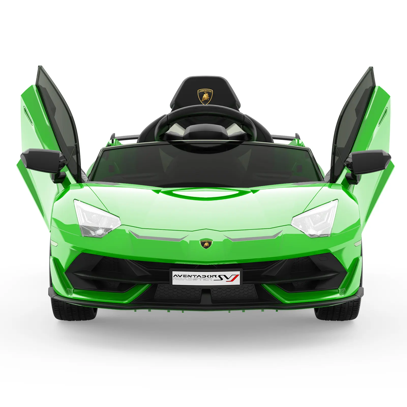 【Christmas Gift】Licensed Lamborghini 12V Battery-Powered Kids' Ride-On Sports Car - Remote Control Kart, Manual Mode, 2 Speeds, Bluetooth Music, LED Headlights, Hydraulic Doors, Aux, Seat Belt, Safe Smooth Ride, Green, Holiday Ideal