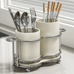 Kitchen Utensil Holder, 1 Count Multifunctional Cutlery Holder, Stainless Steel Kitchen Drainage Storage Organizer for Chopsticks and Spoons, Home Organizer, Knives, Kitchenware