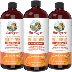 MaryRuth's Liquid Multivitamin +  Hair Growth - Clinically Tested Lustriva for Thicker Hair in Women - Improve Facial Wrinkles - Vegan - 3-Pack, 30 Oz