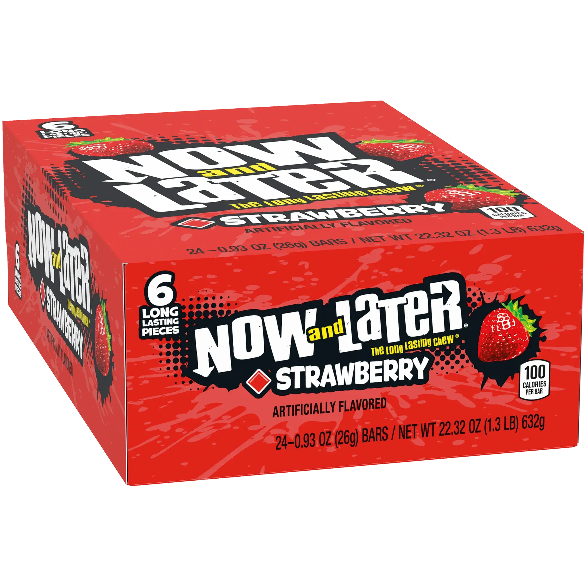 Now and Later Strawberry  24 ct. - Sweet and Chewy Candy with Strawberry Flavor - 24 Count Box Snack Sugar
