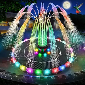 Solar Fountain, 2026 Upgrade 3.5W Solar Bird Bath Fountains with Colorful Ring LED Lights, 2000mAh Battery, 7 Nozzles and 4 Fixers, Solar Water Fountain Pump for Pond, Pool, Patio and Garden