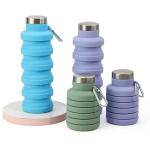 Collapsible Water Bottle, Leak-proof Foldable Reusable Bottle with Carabiner, Summer Cool Bottle Portable Outdoor Sports Water Bottle for Travel Sports Gym Hiking Camping Cycling, Silicone Bottle, Leakproof Water Bottle, Reusable Water Bottles