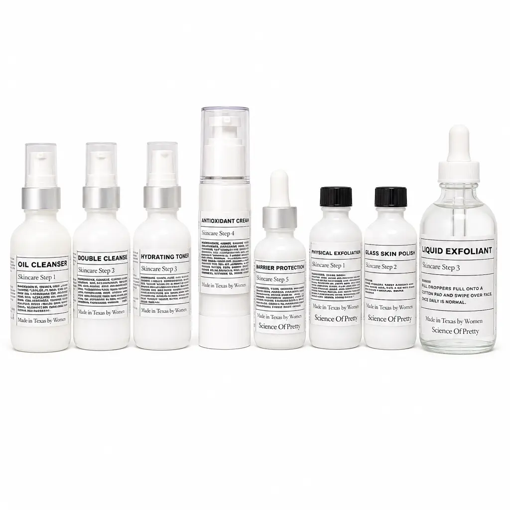 Science of Pretty Complete Skincare & Exfoliation Collection - All-Natural Daily Routine & 3-Step Exfoliation Series for Cleanse Hydrate Protect & Glow
