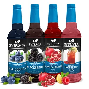 Syruvia Sugar Free Fruity Syrup Variety Pack – Blueberry, Blackberry, Pomegranate & Raspberry Tea Flavors – Gluten-Free, Kosher, 25.4 fl oz Bottles – Perfect for Refreshing Drinks & More (4-Pack)