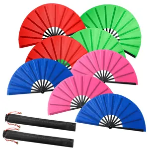 8 Pack Large Folding Fans Set for Line Dance & Popping, Boots on The Ground Hand Fans with Fan Sleeves, Chinese Kung Fu Fan for Line Dancing for Men Women - Royal Blue, Rose Red, Green, Red