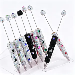 5pcs star glitter beadable pens,A set of 5 mixed colors, full rhinestone fancy pens for beads cute journalling pens for women fun bling ballpoint pens tween girls gifts trendy stuff handmade pen diy bead