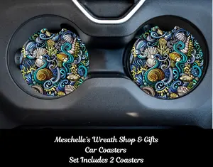 Nautical Sea Shell Car Coasters, Stylish, Functional Vehicle Accessories for Car Interior Enhancement