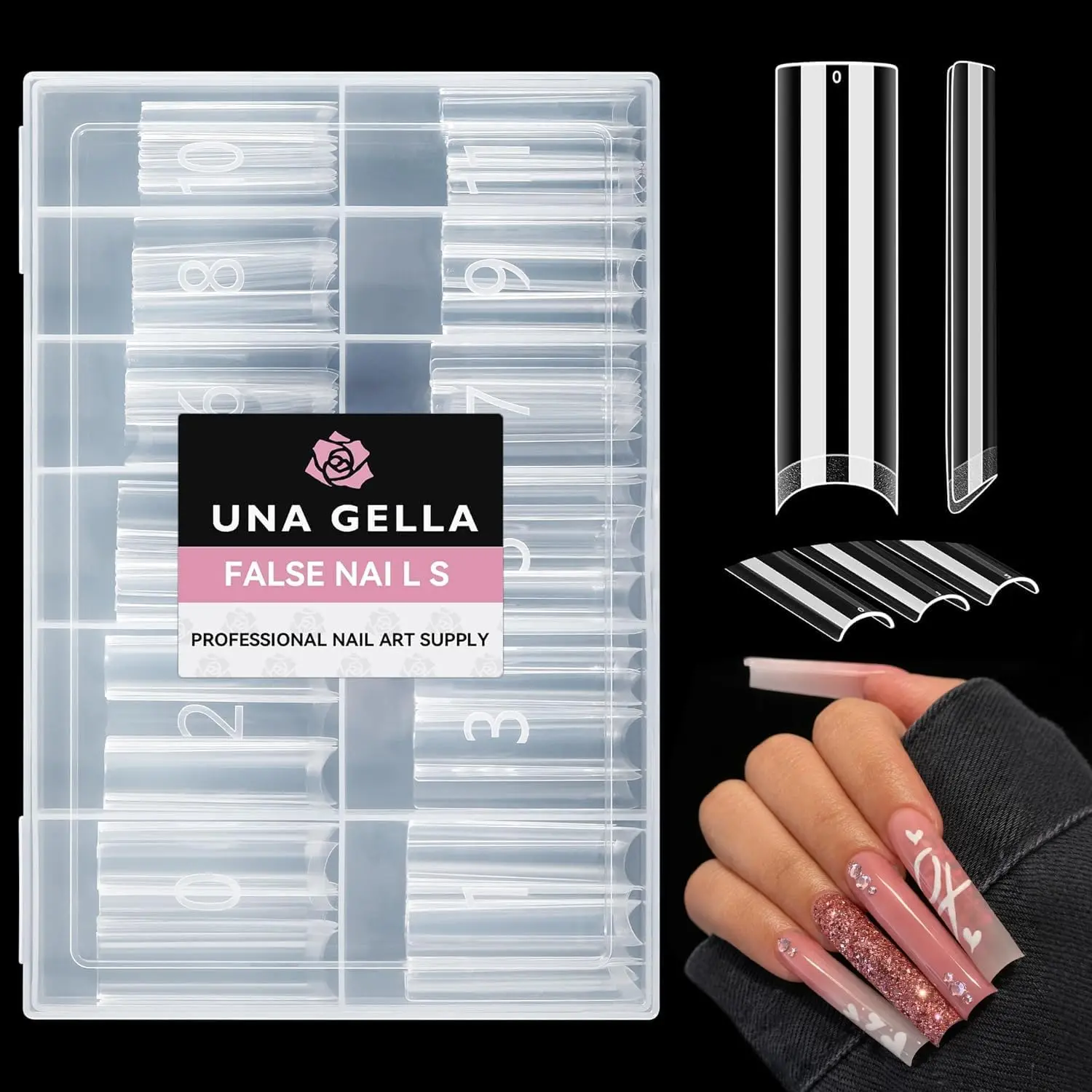 UNA GELLA Square Nail Tips XXL Long Half Cover Gel Tips 120PCS | No C Curve Extra Long Square Straight Half Fake Nails Tips No Trace for Acrylic Clear Nails for Home DIY with Box,12 Sizes