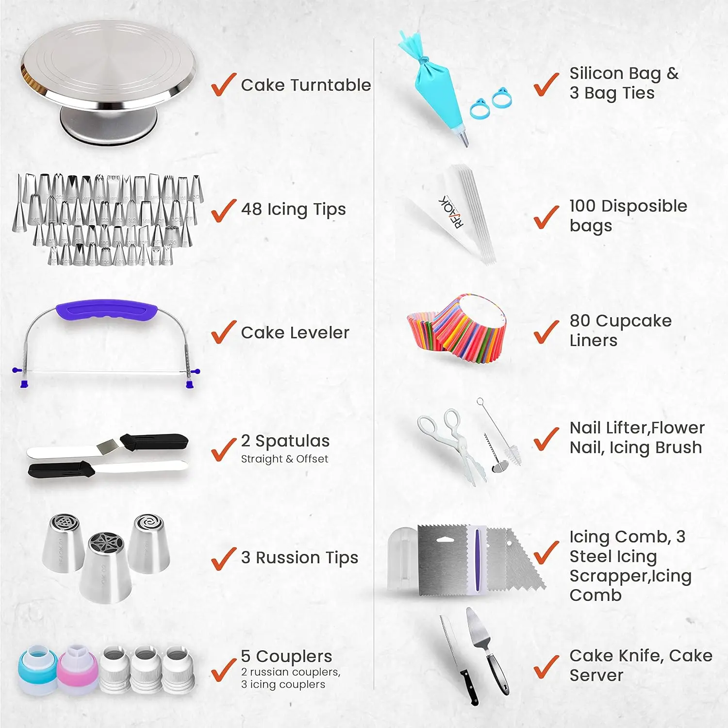 250 PCs Aluminum Cake Decorating Tools Kit – 12” Metal Turntable, 48 ...