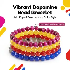 【Loulangems】Vibrant Dopamine Bead Bracelet, 8mm High-Shine Chalcedony, Colorful Crystal Bracelet, Add Pop of Color to Daily Style, Handmade Fashion Jewelry Gift for Women