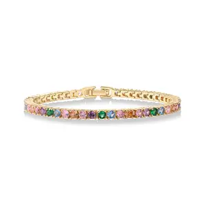 PAVOI 14K Gold Plated Multi Colored CZ Tennis Bracelet for Women - Vibrant and Boho 3mm Colorful Cubic Zirconia Bracelet - Size 6.5-7.5 Inch