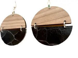 Black Dragon Scale Genuine Leather and Cherry Earrings Silver S925 clamp style hooks