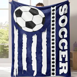 Countdown Sale! Soccer Themed Blanket Bold Navy White Design to Wrap Yourself in Passion for the Beautiful Game!Soccer Player Keepsake Blanket Thoughtful Present for Sons, Daughters & Any Athlete Who Lives & Breathes Soccer!Suitable for all four seasons