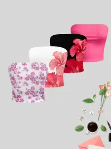 Women's All Over Floral Print Cropped Tube Top, Casual Sleeveless Strapless Top for Summer, Ladies Clothes for Daily Wear