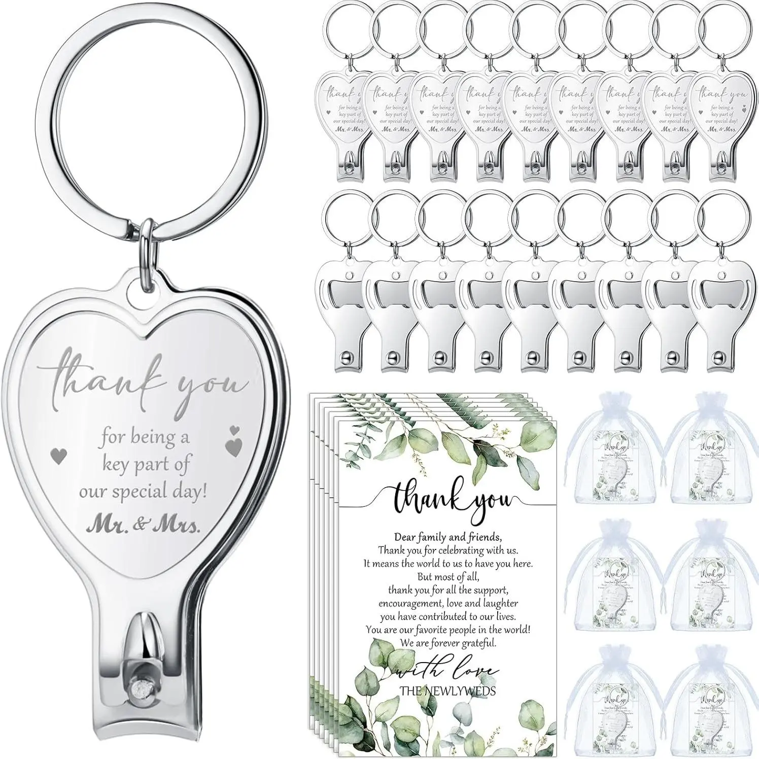30pcs Wedding Party Gift Set for 10 Guests,Multifunctional Metal Keychains,Elegance Organza Bags & Thank-You Cards, Keychain,Guest Souvenirs for Bridal Shower,Baby Shower,Birthday Ideal, Keychain for Purse